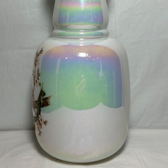 American Handblown Glass Handpainted Rare Pearl Opal Iridescent 9.5”Vase Vintage - Picture 5 of 12